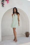 Yellow Halter Neck Knee Length Dress Sleeveless A-Line Simple Solid Color Homecoming Dress