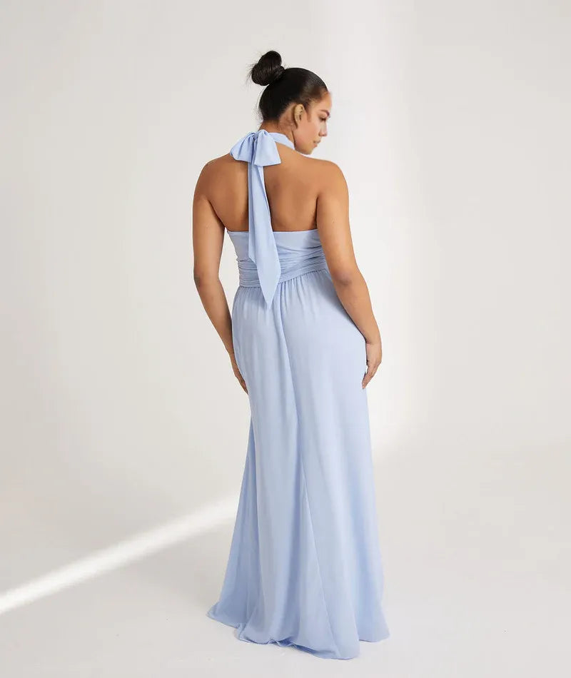 Dress Fashion Halter Neck Pleated Waist Bridesmaid Dress Maxi Dress Solid Color Emerald Sleeveless A-Line Prom Dress