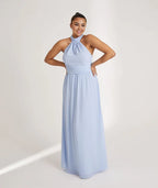 Dress Fashion Halter Neck Pleated Waist Bridesmaid Dress Maxi Dress Solid Color Emerald Sleeveless A-Line Prom Dress