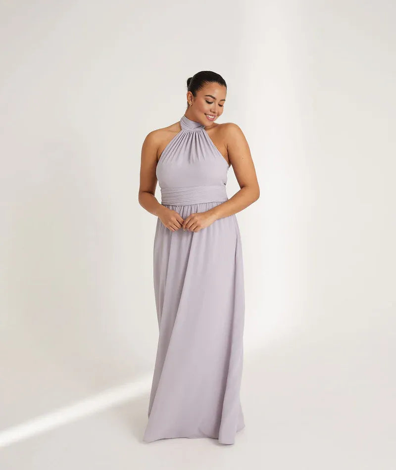 Dress Fashion Halter Neck Pleated Waist Bridesmaid Dress Maxi Dress Solid Color Emerald Sleeveless A-Line Prom Dress