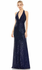 Halter Neck Sleeveless Sheath Shiny Off the shoulder Floor length Prom Dress Hot Sale For Ladies