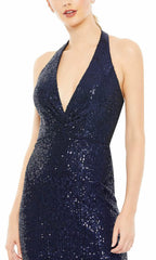 Halter Neck Sleeveless Sheath Shiny Off the shoulder Floor length Prom Dress Hot Sale For Ladies