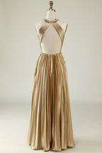 Halter Neck Sleeveless Sheath Trendy Off the shoulder Floor length Party Dress Hot Sale For Ladies
