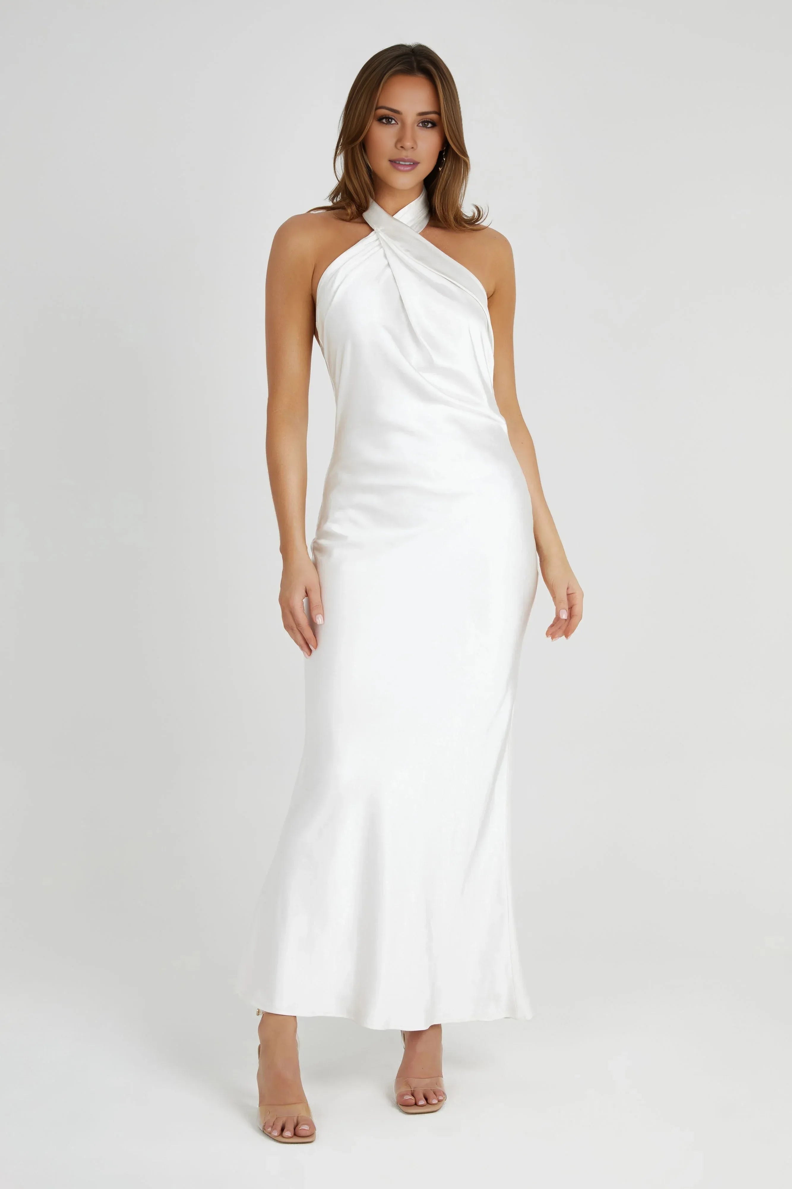 Halter Gown Elegant Prom Dresses For Ladies No Slit Backless Sleeveless Simple Discount Floor Length Prom Dresses