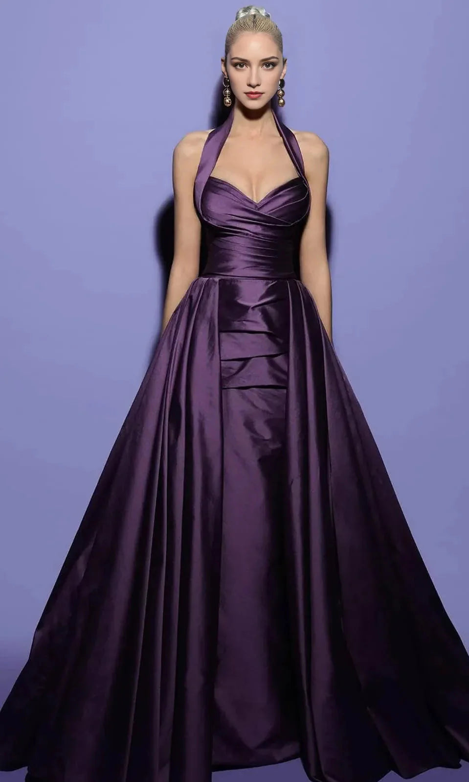 Halter Sleeveless A-Line Classic Lavender Off the shoulder Floor length Prom Dress For Sale For Women