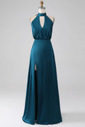 Halter Sleeveless A-Line Classic Off the shoulder Floor length Party Dress For Sale For women
