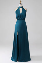 Halter Sleeveless A-Line Classic Off the shoulder Floor length Party Dress For Sale For women