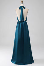 Halter Sleeveless A-Line Classic Off the shoulder Floor length Party Dress For Sale For women