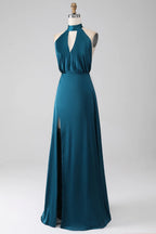 Halter Sleeveless A-Line Classic Off the shoulder Floor length Party Dress For Sale For women