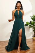 Halter Sleeveless A-Line Modern Off the shoulder Floor length Party Dress For Sale For women