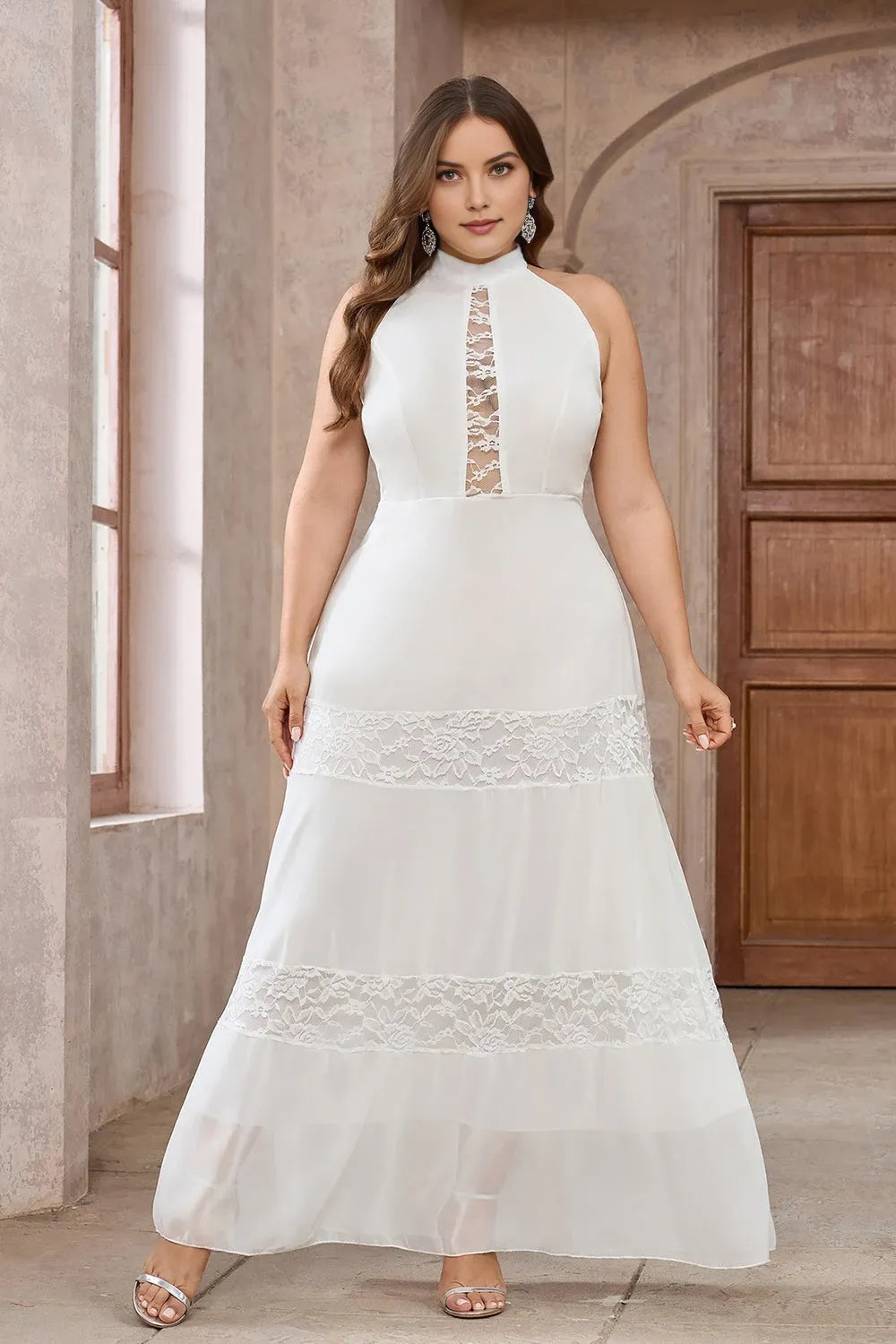 Halter Sleeveless A-Line Romantic Off the shoulder Plus Size Floor Length Prom Dress For Sale For Ladies