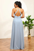 Halter Sleeveless Column Simple Off the shoulder Floor Length Prom Dress For Sale For Women