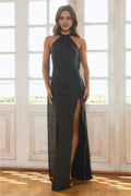 Halter Sleeveless Column Trendy Off the shoulder Floor length Party Dress Hot Sale For ladies