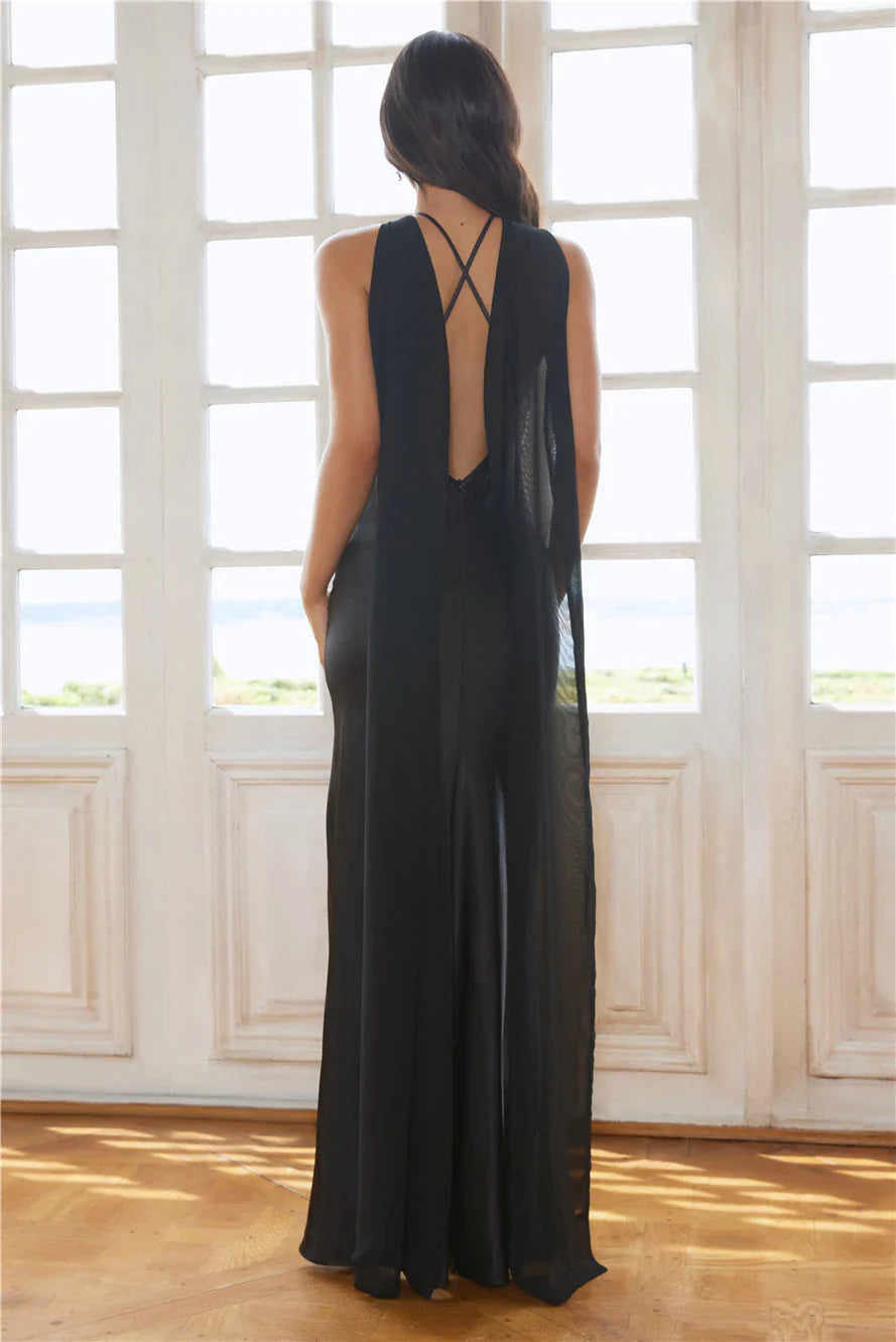 Halter Sleeveless Column Trendy Off the shoulder Floor length Party Dress Hot Sale For ladies