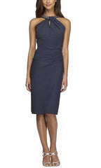 Halter Sleeveless Sheath Vintage Off the shoulder Knee Length Prom Dress Hot Sale For Adults