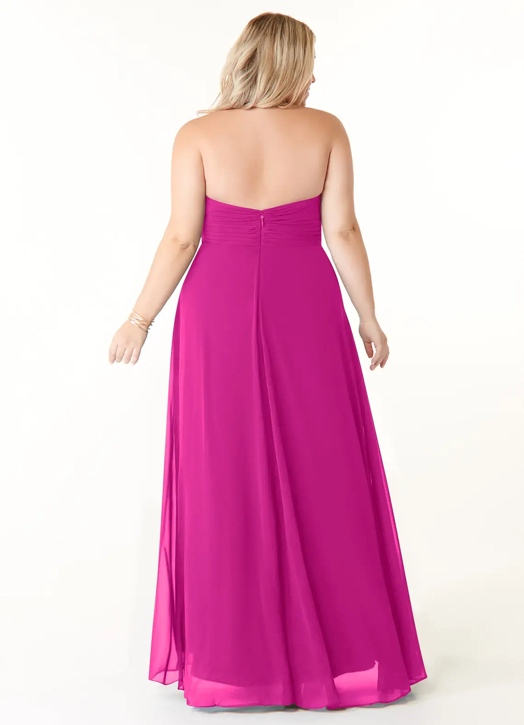Halter neck chiffon bridesmaid dress with ruched waist and open back