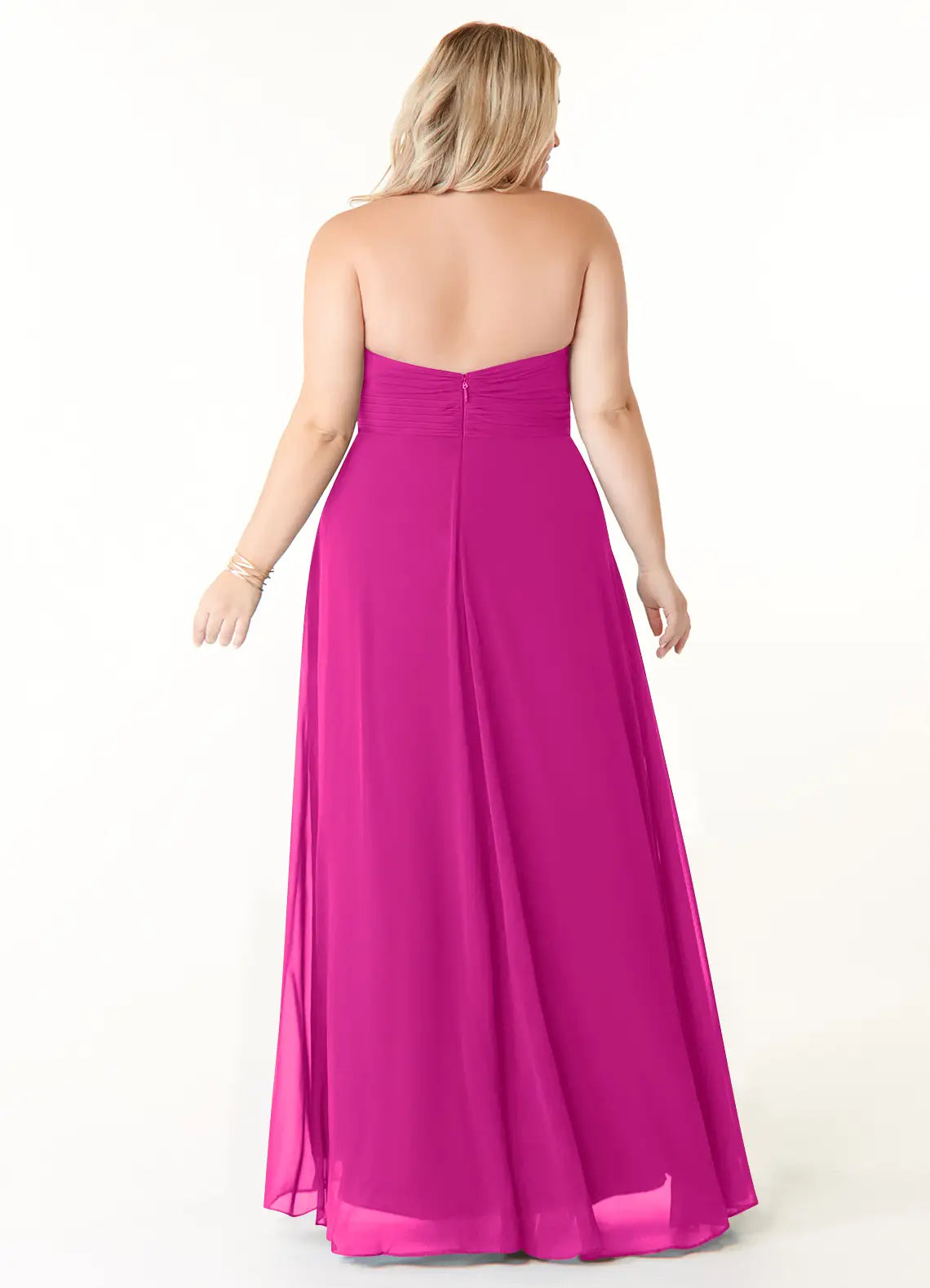 Halter neck chiffon bridesmaid dress with ruched waist and open back