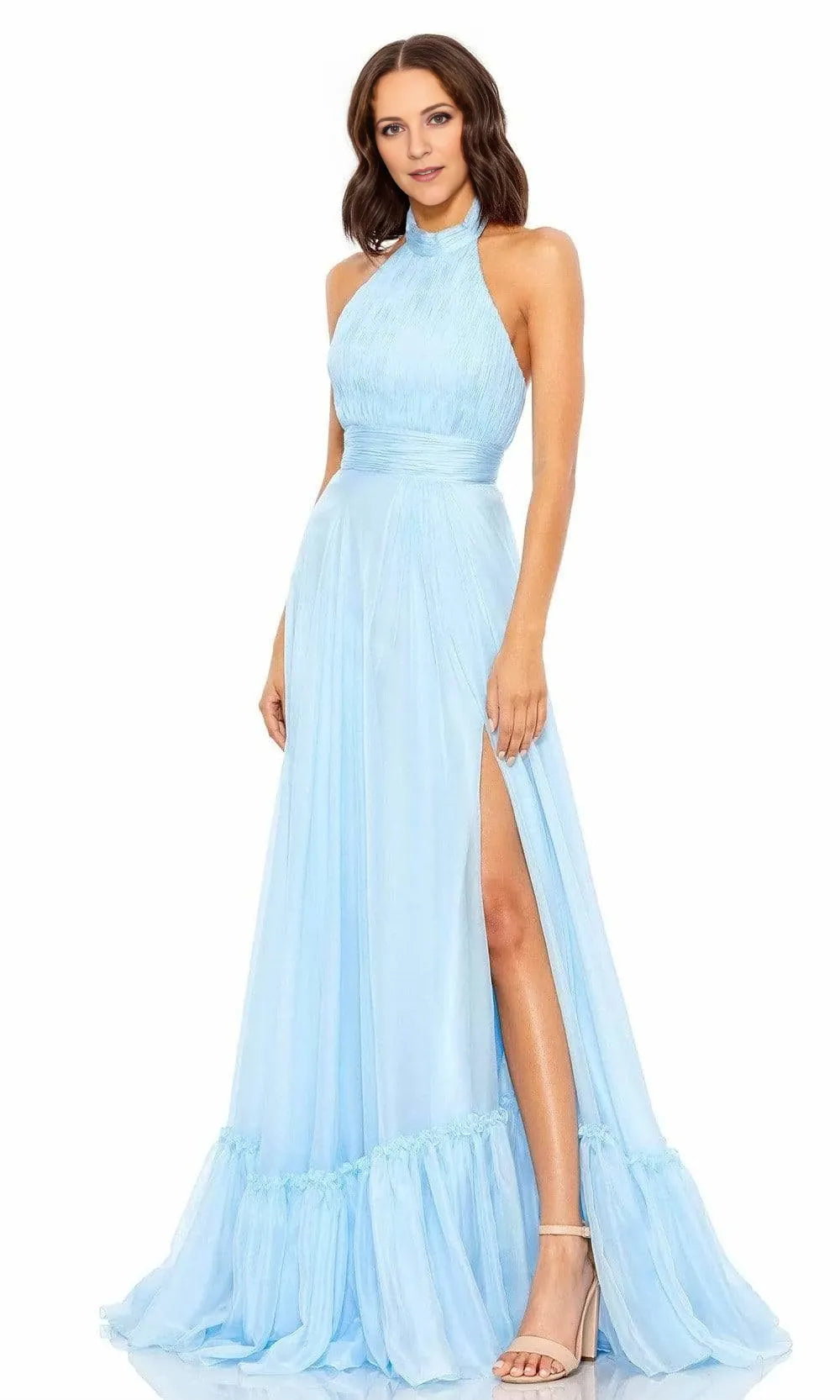 High Halter Sleeveless A-line Enchanting Sky Blue Floor length Long Prom Dress For Sale For Women