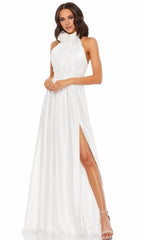High Halter Sleeveless A-line Unique Off the shoulder Floor length Prom Dress For Sale For Women