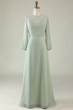 High Neck Long Sleeves Column V-Back Fashion Floor length Party Dress Hot Sale For ladies