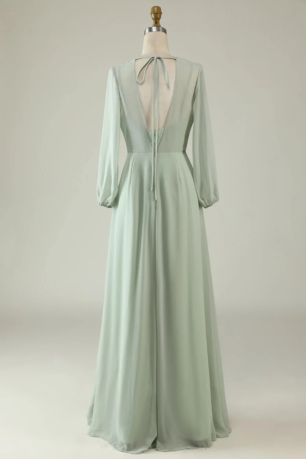 High Neck Long Sleeves Column V-Back Fashion Floor length Party Dress Hot Sale For ladies