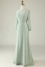 High Neck Long Sleeves Column V-Back Fashion Floor length Party Dress Hot Sale For ladies