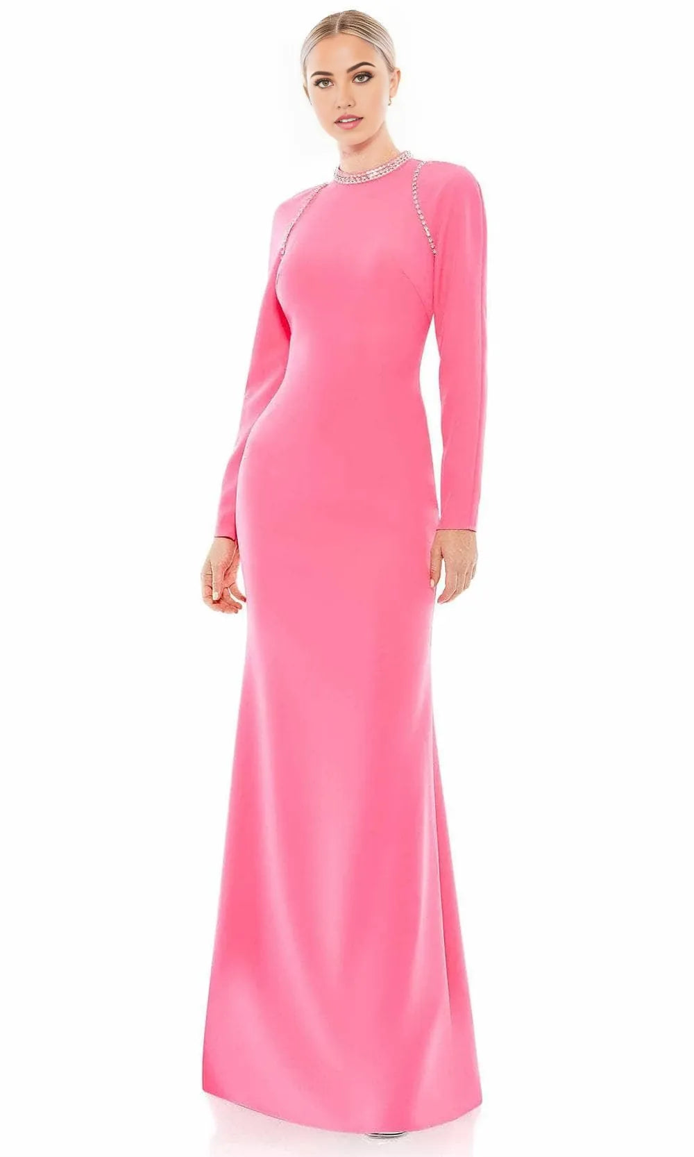 High Neck Long Sleeves Trumpet Formal Floor length Long Prom Dress For Sale For Women
