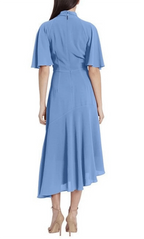 High Neck Short Sleeves A-Line Elegant Off the shoulder Tea Length Prom Dress For Sale For Women