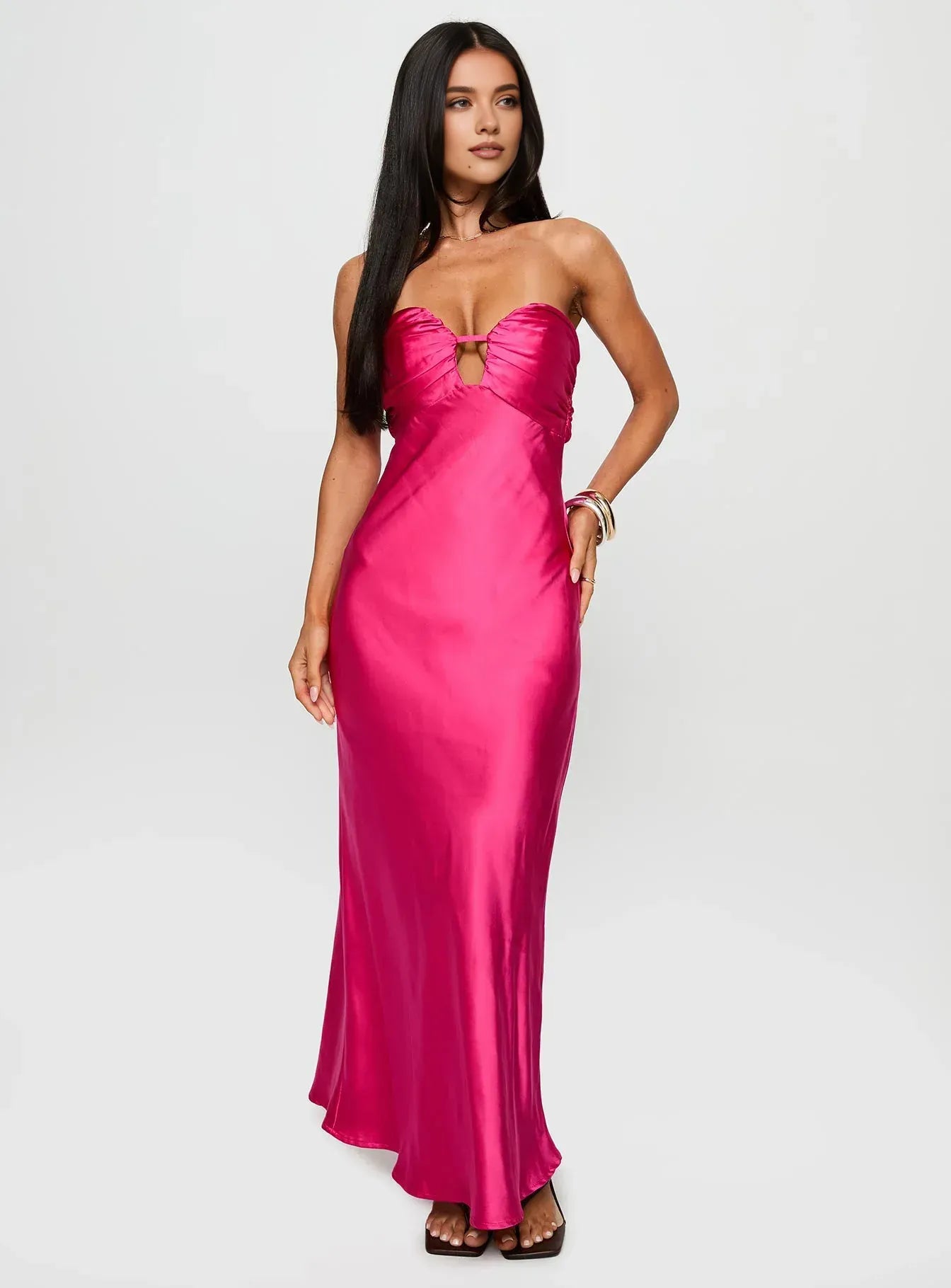 Strapless Cutout Maxi Dress Chic Sleeveless Column Zipper Up Prom Dresses