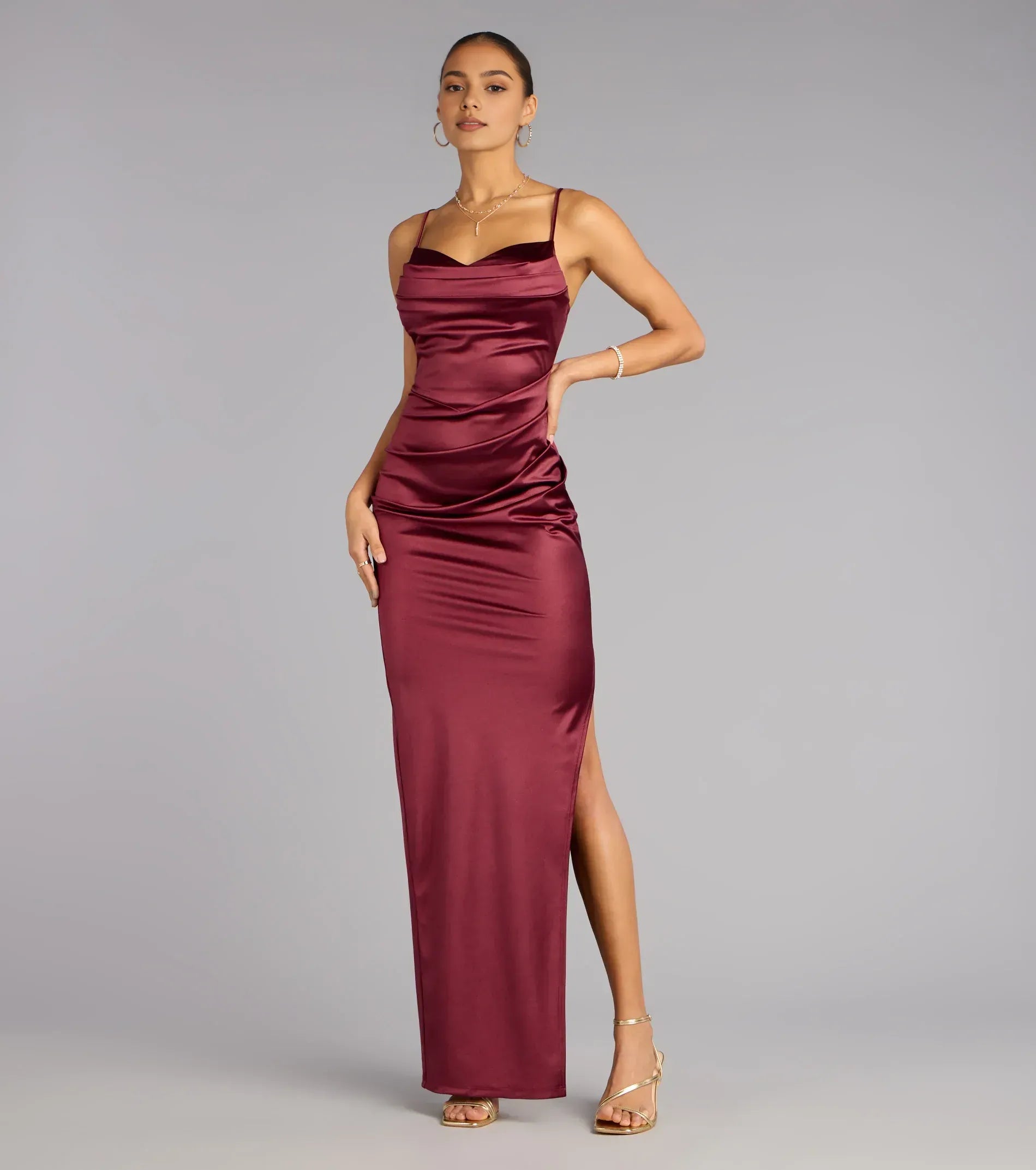 Inexpensive Column Cowl Neck Sleeveless Floor-Length Prom Dress
