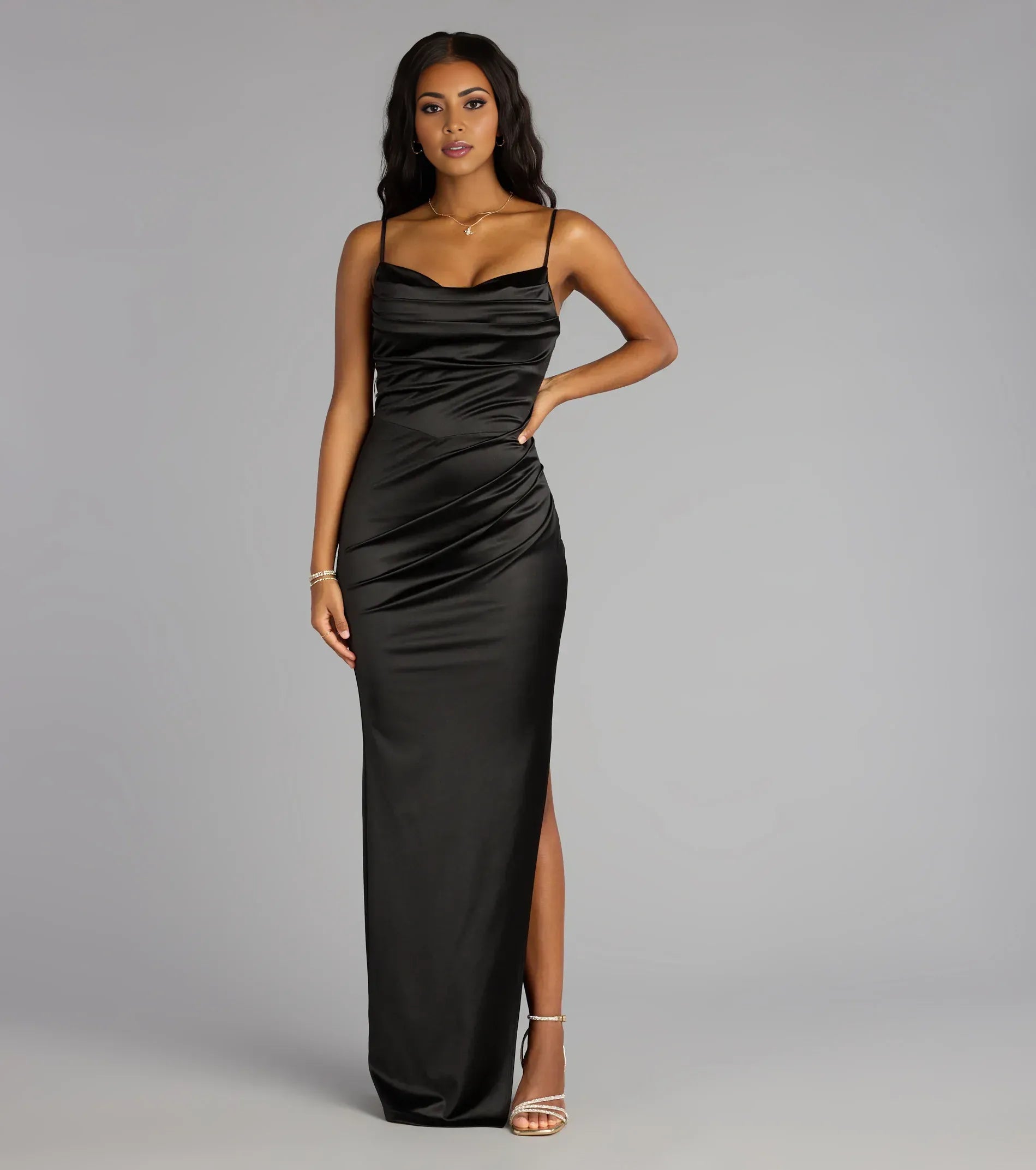Inexpensive Column Cowl Neck Sleeveless Floor-Length Prom Dress
