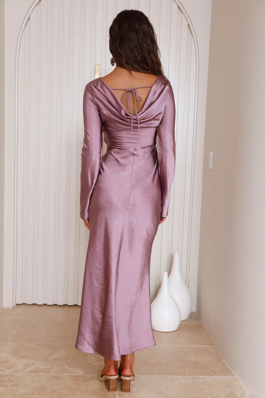Purple Inexpensive Pretty Long Sleeve Gowns Solid Color Formal Elegant Mermaid No Slit Long Gowns Prom Dresses