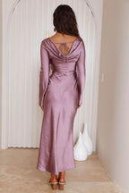 Purple Inexpensive Pretty Long Sleeve Gowns Solid Color Formal Elegant Mermaid No Slit Long Gowns Prom Dresses