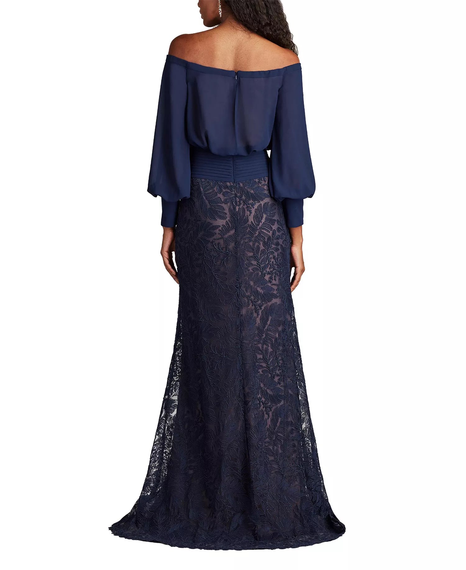 Intricate Trumpet Off the Shoulder Puff Sleeve Zipper Back Train Length For Sale Prom Dress