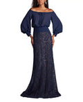 Intricate Trumpet Off the Shoulder Puff Sleeve Zipper Back Train Length For Sale Prom Dress