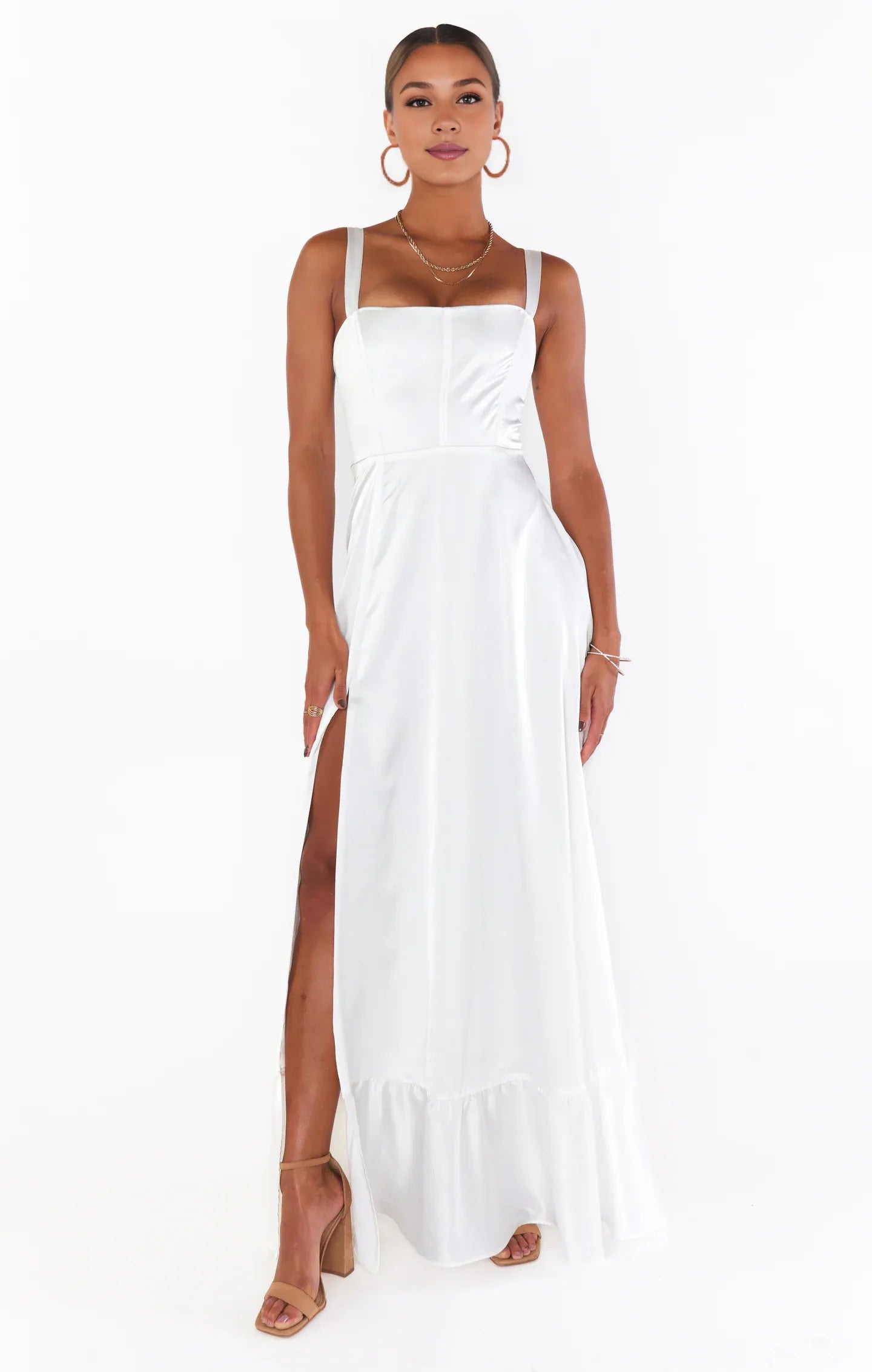 Dress Regular Straps Square Neck Sleeveless Maxi Dress Column Simple Crisscross Back Prom Dress With Slit
