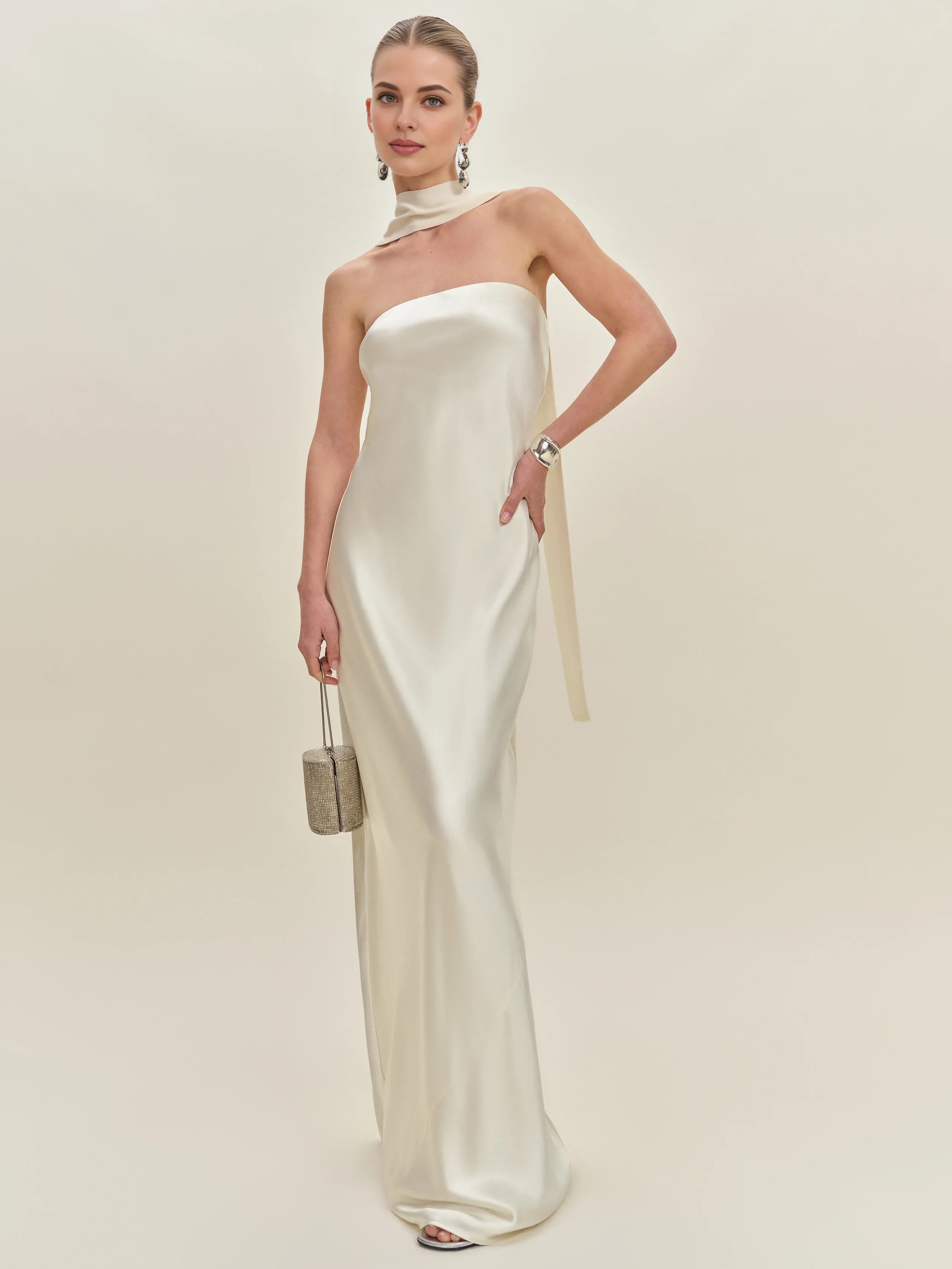 Dress Simple Strapless Sleeveless Mermaid Prom Dress Maxi Dress Backless A-Line Evening Dress With Scarf