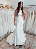 Jewel Sleeveless Mermaid Crepe Wedding Dress for Brides Timeless Glamour with Jewel Detailing