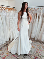 Jewel Sleeveless Mermaid Crepe Wedding Dress for Brides Timeless Glamour with Jewel Detailing