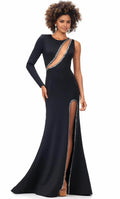 Jewel Long Sleeves Unique Trendy One-shoulder Floor length Long Prom Dress Hot Sale For Ladies