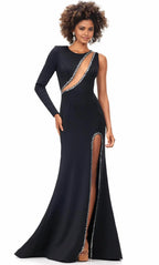 Jewel Long Sleeves Unique Trendy One-shoulder Floor length Long Prom Dress Hot Sale For Ladies
