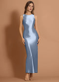 Keyhole Back Sleeveless Satin Sheath High Slit Floor Length For Sale Prom Dress