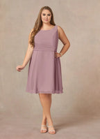 Dress Dusty Rose A-Line Scoop Pleated Dress Knee-Length Three-Quarter Sleeve Scoop Neck Back Zip Two-Piece Plus Size Mother of the Bride Dress