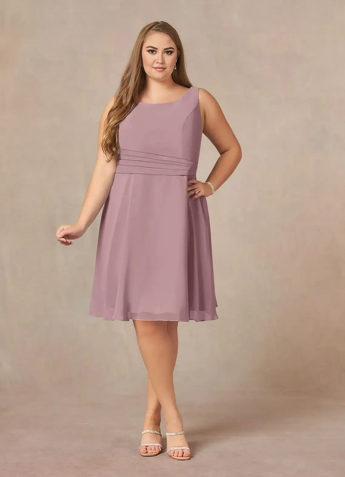 Dress Dusty Rose A-Line Scoop Pleated Dress Knee-Length Three-Quarter Sleeve Scoop Neck Back Zip Two-Piece Plus Size Mother of the Bride Dress