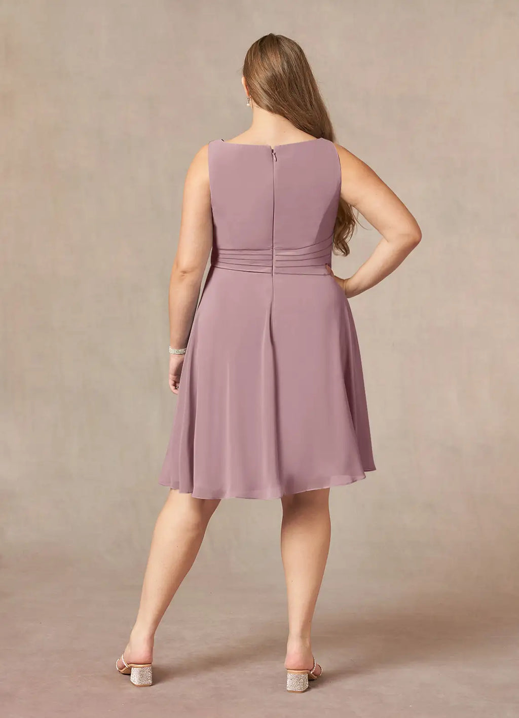 Dress Dusty Rose A-Line Scoop Pleated Dress Knee-Length Three-Quarter Sleeve Scoop Neck Back Zip Two-Piece Plus Size Mother of the Bride Dress