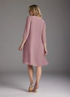 Dress Dusty Rose A-Line Scoop Pleated Dress Knee-Length Three-Quarter Sleeve Scoop Neck Back Zip Two-Piece Mother of the Bride Dress