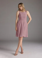 Dress Dusty Rose A-Line Scoop Pleated Dress Knee-Length Three-Quarter Sleeve Scoop Neck Back Zip Two-Piece Mother of the Bride Dress