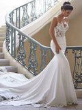 Sexy Spaghetti Strap Applique Mermaid Wedding Dresses