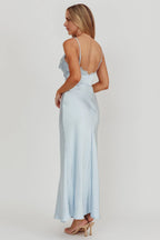 Lace Trimmed Satin Sheath Spaghetti Strap Open Back Floor Length Hot sale Prom Dress