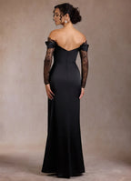 Lace Trimmed Sheath Off Shoulder Long Sleeve Open Back Floor Length For Sale Prom Dress